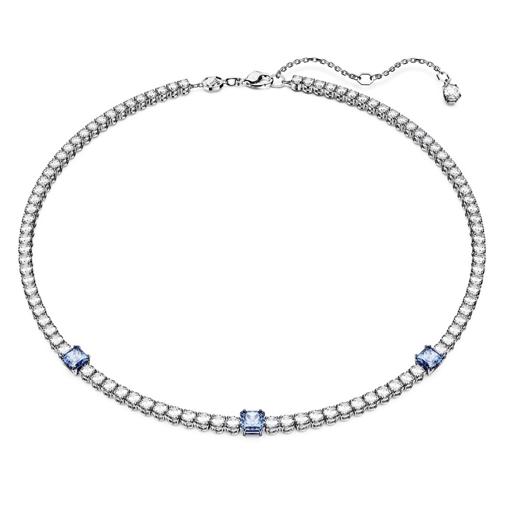 Stunning! Swarovski Crystal Matrix Rhodium-Plated Blue Tennis Necklace